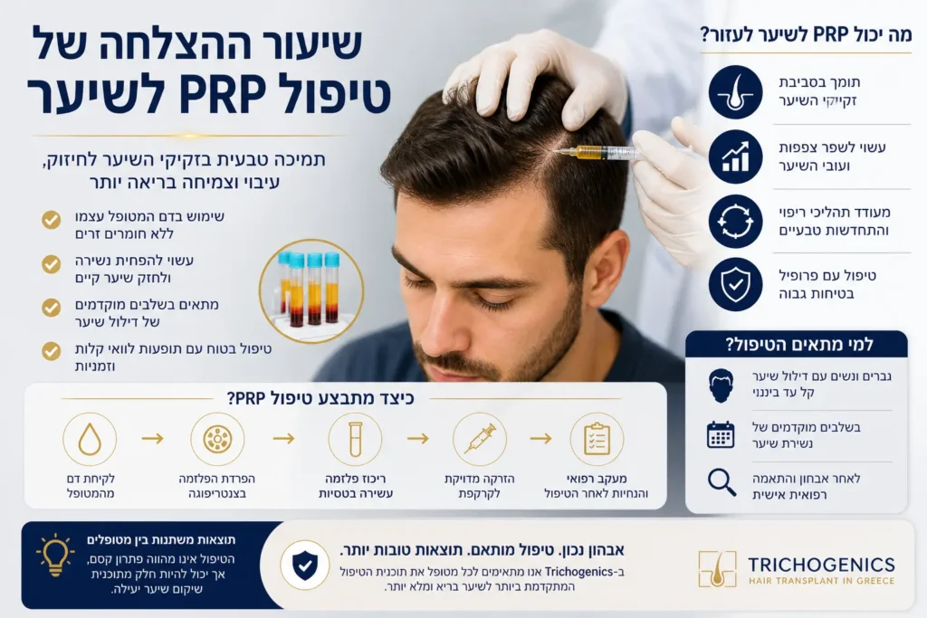 שיעור ההצלחה של טיפול PRP לשיער: נתונים, מחקרים ותוצאות